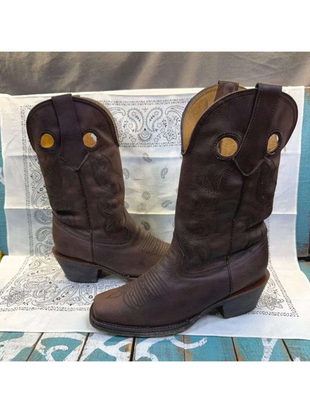 Pluma De Oro Square Toe Kids Sz 3 Handmade Cowboy Boots Leather Stitched/Mexico